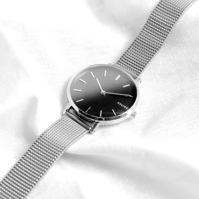 Black Mini Solar Watch | Silver Mesh from Solios Watches