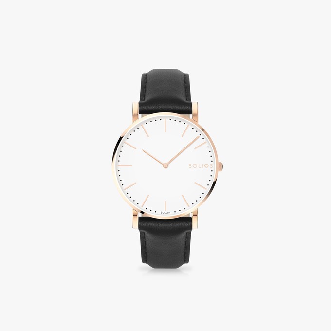 White Solar Watch | Black Vegan Leather from Solios Watches