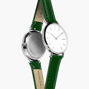 White Mini Solar Watch | Green Vegan Leather from Solios Watches