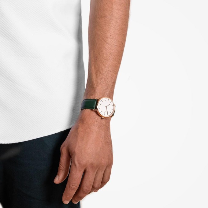 White Solar Watch | Green Vegan Leather from Solios Watches