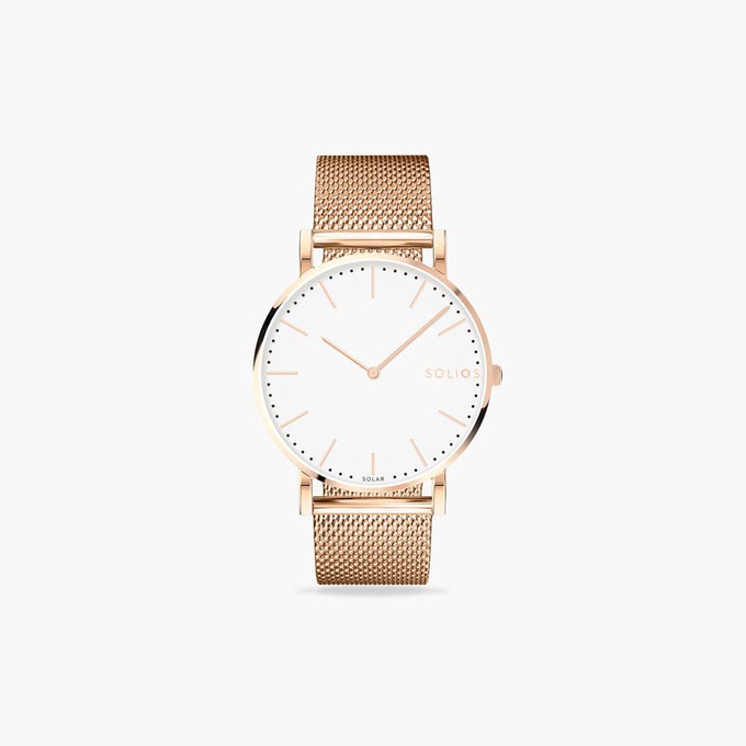 White Solar Watch | Rose Gold Mesh from Solios Watches