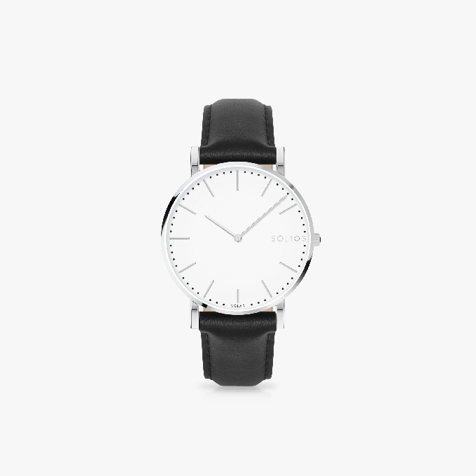 White Solar Watch | Black Vegan Leather from Solios Watches