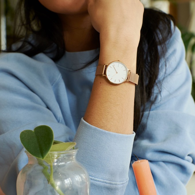 White Mini Solar Watch | Brown Vegan Leather from Solios Watches