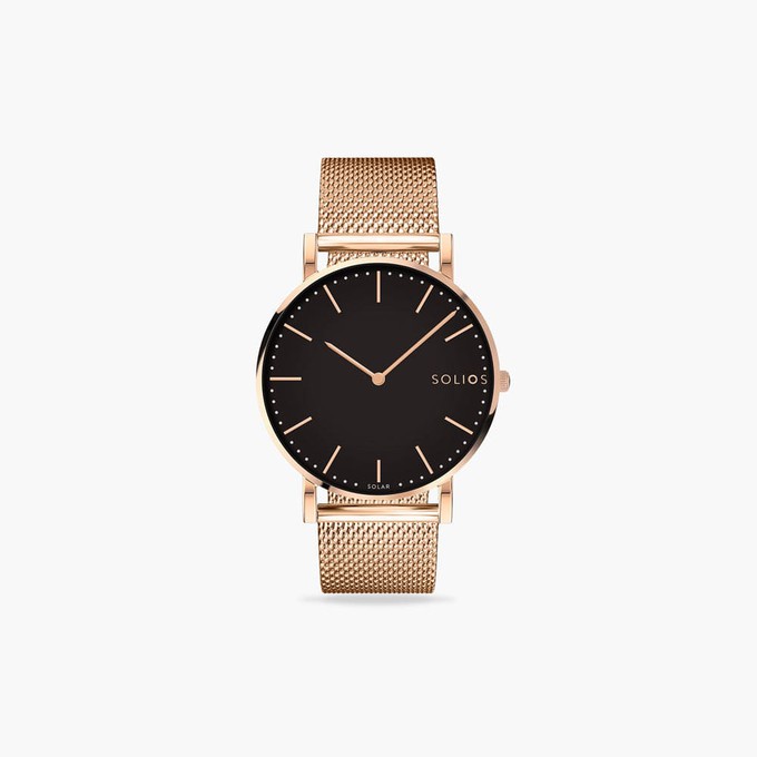 Black Solar Watch | Rose Gold Mesh from Solios Watches