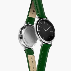 Black Mini Solar Watch | Green Vegan Leather from Solios Watches