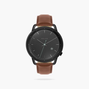 Black Curve Solar Watch | Brown Vegan Leather from Solios Watches