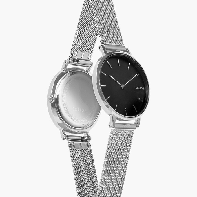 Black Mini Solar Watch | Silver Mesh from Solios Watches