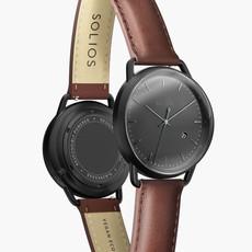 Black Curve Solar Watch | Brown Vegan Leather van Solios Watches