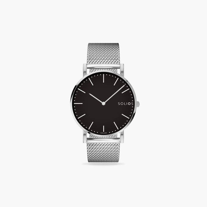 Black Solar Watch | Silver Mesh from Solios Watches