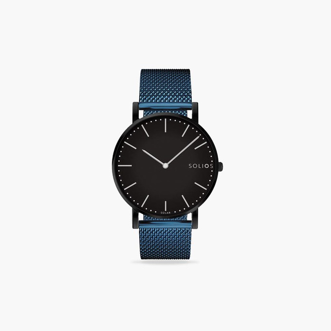 Black Solar Watch | Blue Mesh from Solios Watches