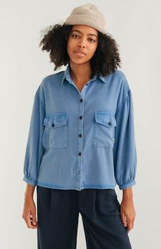 Hamushin blouse washed blue via Sophie Stone