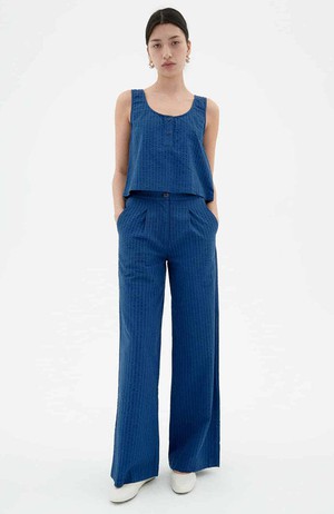 Manolita seersucker broek blauw from Sophie Stone