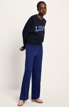 Tencel wide leg broek blauw via Sophie Stone