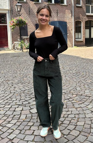 Leila cord broek dark green from Sophie Stone