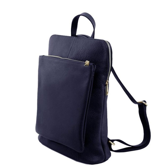 Navy Pebbled Leather Pocket Backpack from Sostter