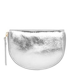 Silver Leather Zip-Around Half Moon Purse with Gold Zipper via Sostter