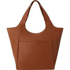 Tan Leather Tote Bag with Front Pocket & Zip Closure via Sostter