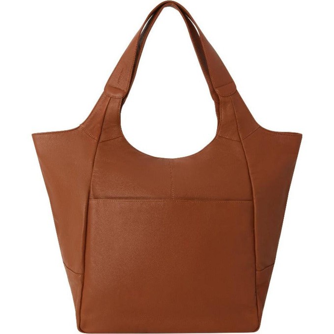Tan Leather Tote Bag with Front Pocket & Zip Closure from Sostter