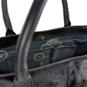 Large Black Calf Hair Leather Tote with Artisanal Straps from Sostter