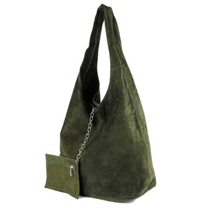 Olive Soft Suede Leather Hobo Shoulder Bag from Sostter