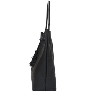 Black Drawcord Leather Hobo Shoulder Bag from Sostter