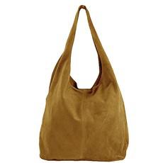 Camel Suede Leather Hobo Bag with Zipper Pocket via Sostter