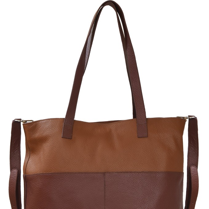 Chocolate & Tan Pebbled Leather Tote Bag - Large & Stylish from Sostter