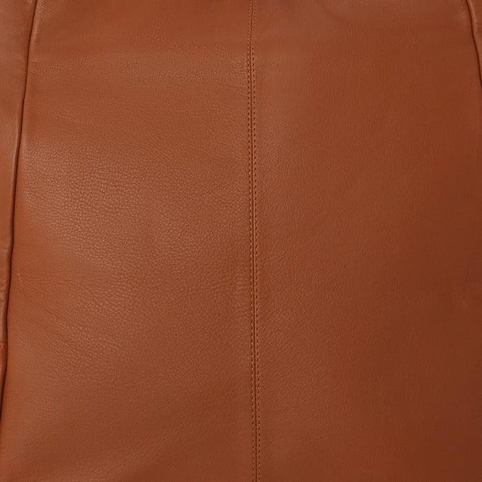 Tan Leather Tote Bag with Front Pocket & Zip Closure from Sostter