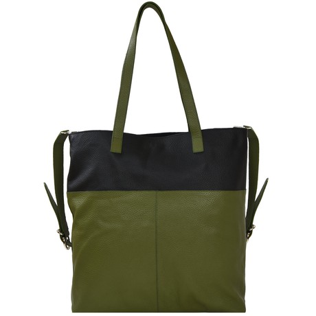 Olive And Black Two Tone Leather Tote from Sostter