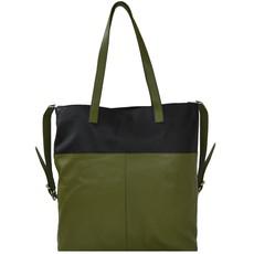 Olive & Black Two-Tone Leather Tote Bag with Strap via Sostter