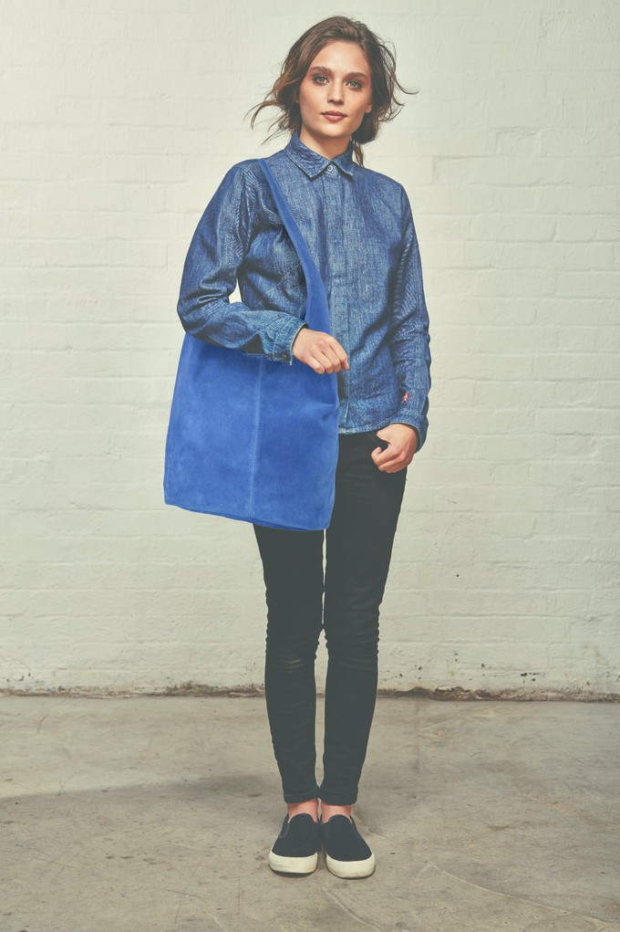 Cornflower Blue Suede Leather Hobo Boho Shoulder Bag from Sostter