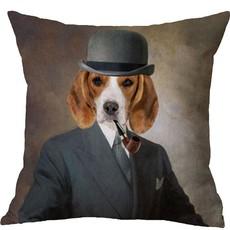 Dog In A Bowler Hat Oil Painting Cushion Pillow via Sostter
