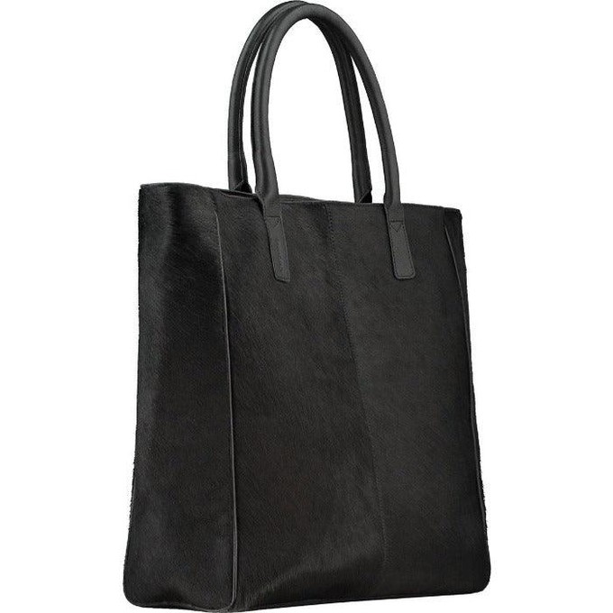 Large Black Calf Hair Leather Tote with Artisanal Straps from Sostter