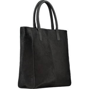 Large Black Calf Hair Leather Tote with Artisanal Straps from Sostter
