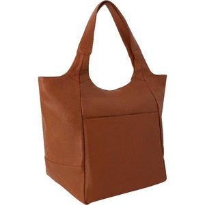 Tan Leather Tote Bag with Front Pocket & Zip Closure from Sostter