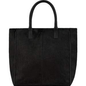 Large Black Calf Hair Leather Tote with Artisanal Straps from Sostter
