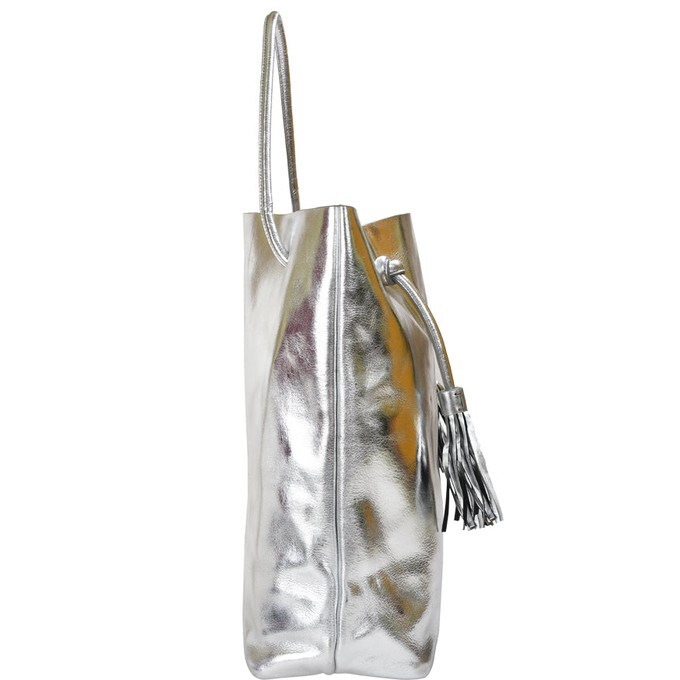 Silver Metallic Leather Hobo Shoulder Bag from Sostter