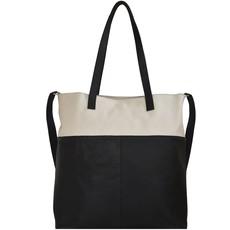Ivory & Black Leather Tote with Crossbody Strap via Sostter