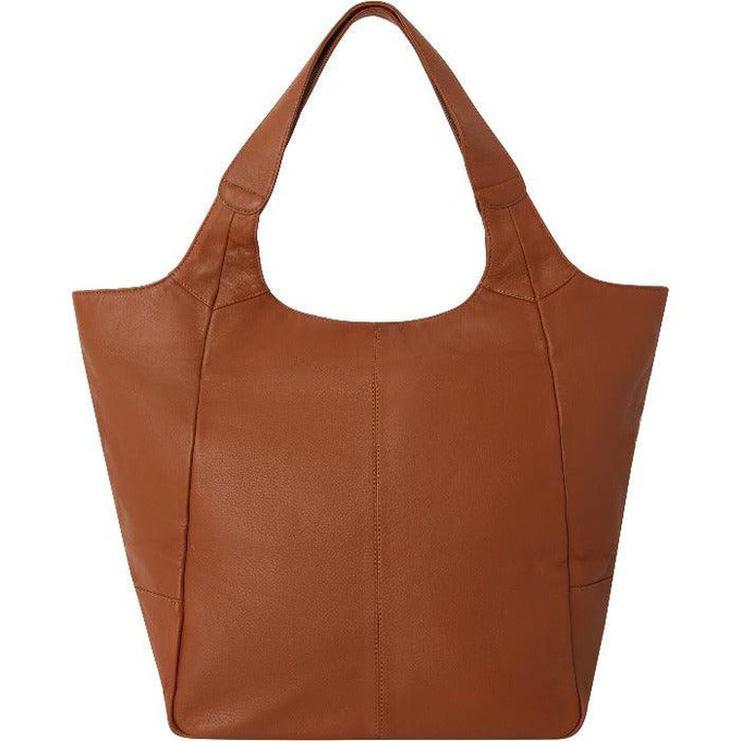 Tan Leather Tote Bag with Front Pocket & Zip Closure from Sostter