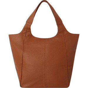 Tan Leather Tote Bag with Front Pocket & Zip Closure from Sostter
