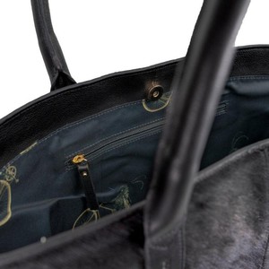 Large Black Calf Hair Leather Tote with Artisanal Straps from Sostter