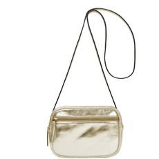 Gold Convertible Leather Crossbody Bag via Sostter