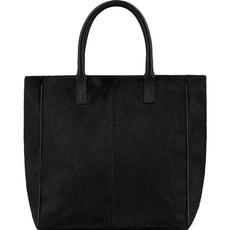 Large Black Calf Hair Leather Tote with Artisanal Straps via Sostter