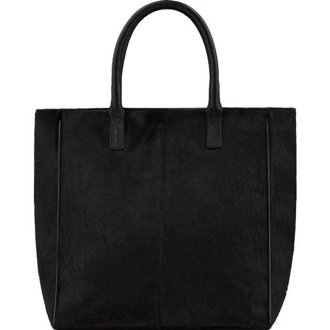 Large Black Calf Hair Leather Tote with Artisanal Straps from Sostter