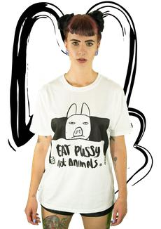 T-Shirt Eat Pussy Not Animals WHITE via Stephastique