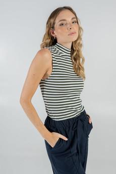 Striped top with stand-up collar via STORY OF MINE