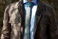 Teal Gradient Graphic Jacquard Knitted Cotton Tie – Teal/Taupe via STUDIO MYR