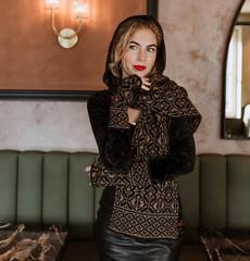 Vittoria Double Knit Velvet & Merino Scarf – Black/Antique Gold via STUDIO MYR