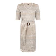 Berber Graphic Jacquard Linen Blend Knitted Dress With Belt - White/Natural Blend via STUDIO MYR