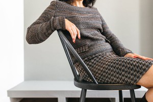 Raven Pied-De-Poule Jacquard Knit Merino Blend Pencil Skirt - Grey/Brown Blend from STUDIO MYR